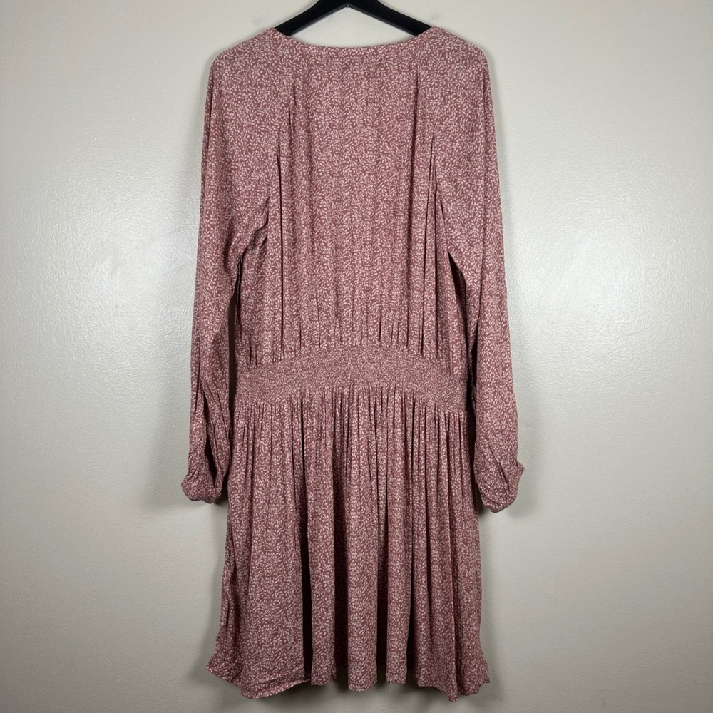 Faherty Women's XXL Montara Dress Mauve Leaf Batik Smocked Waist Cottagecore NEW - Picture 2 of 8